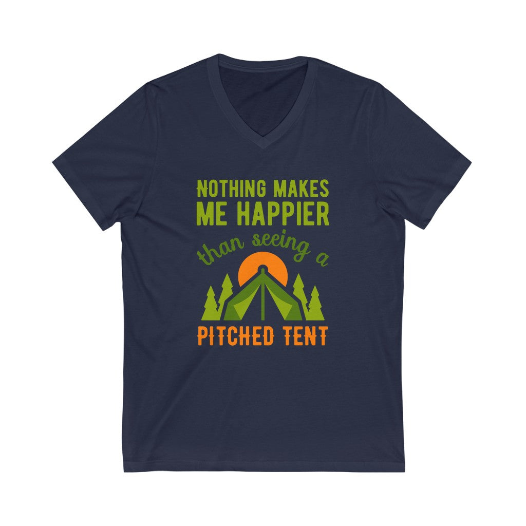Pitched Tent Funny Camping Adventure Shirt | Happy Camper Gift | Unisex Jersey V-neck T-shirt