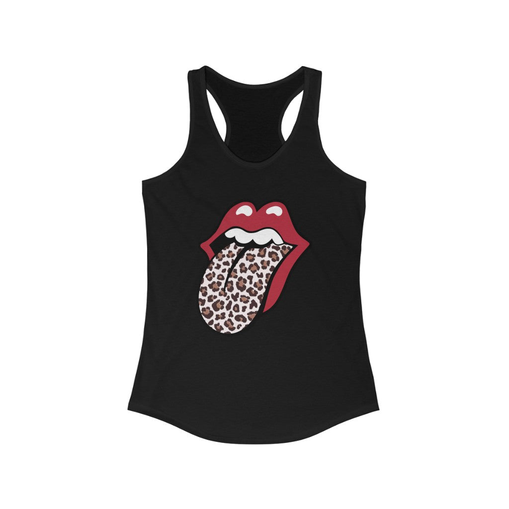 Leopard Print Tongue Red Lips T-shirt l Vintage Rock 'n Roll Gift | Women's Slim-fit Racerback Tank Top