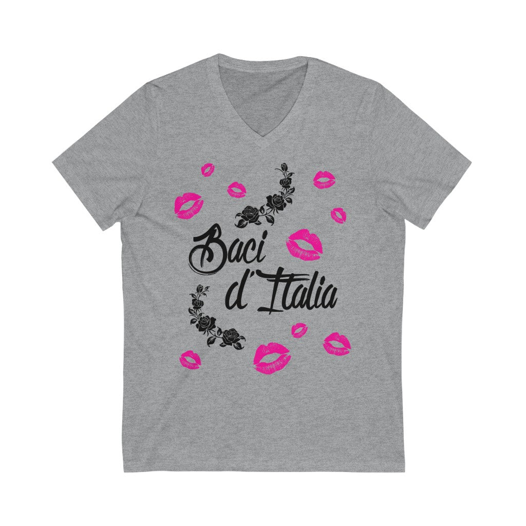 Kisses of Italy Travel Lover T-shirt | Italian Gift | Unisex Jersey Short Sleeve V-Neck Tee