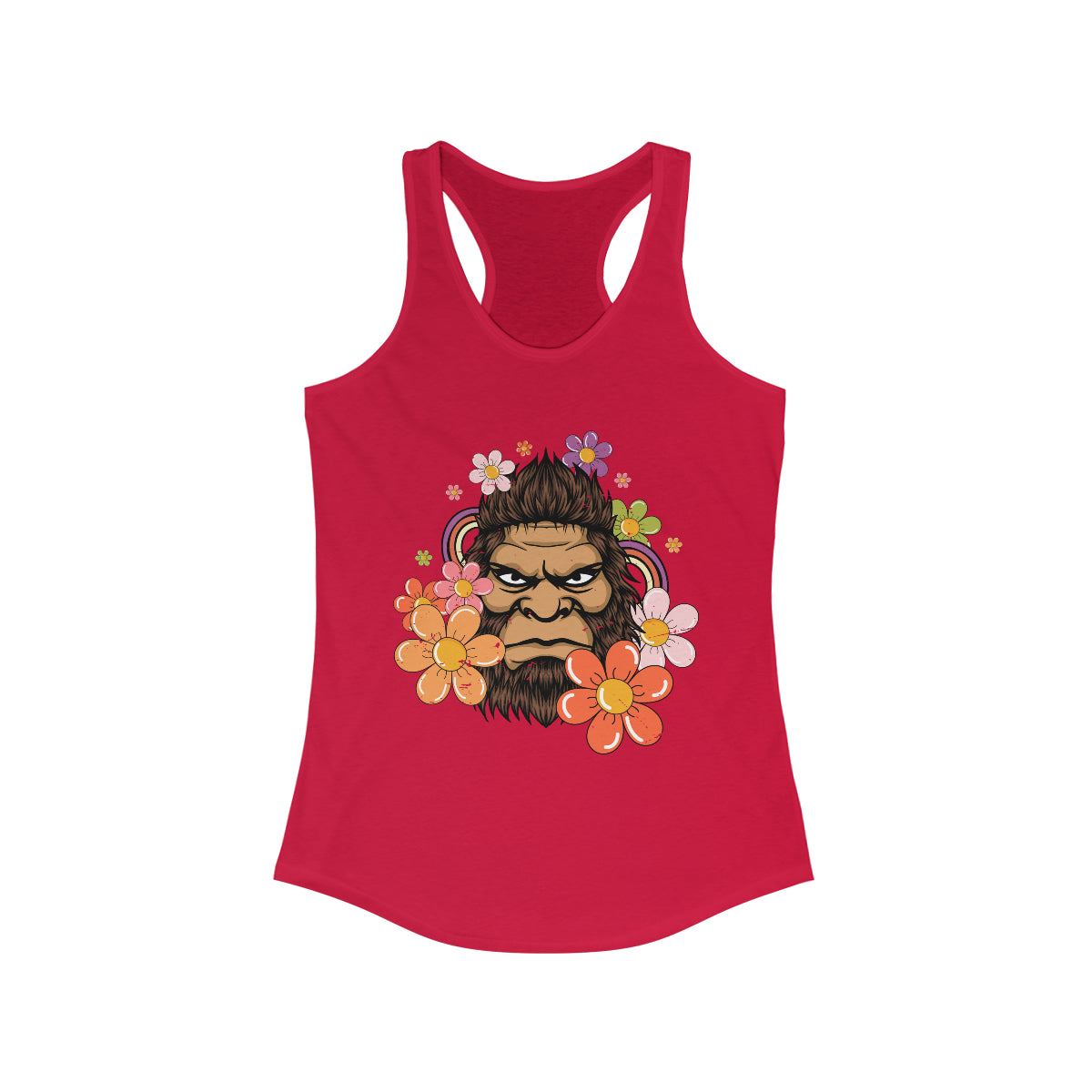 Retro 70s Floral Bigfoot Shirt | Funny Flower Power Shirt | Women's Slim-fit Racerback Tank Top