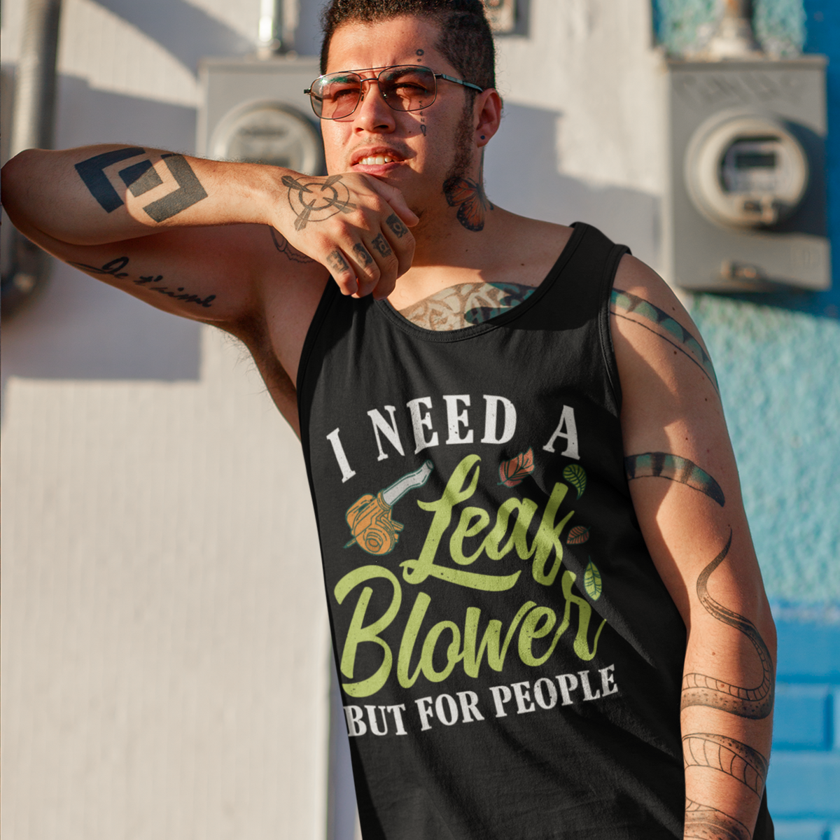 Leaf Blower Funny Antisocial Introvert Shirt | I Hate People Funny Introvert Gift | Unisex Jersey Tank Top