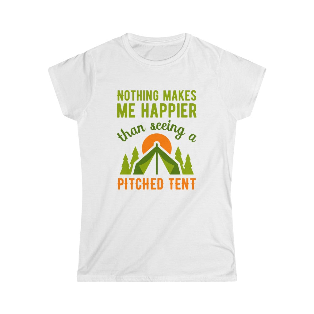 Pitched Tent Funny Camping Adventure Shirt | Happy Camper Gift | Women's Slim-fit Soft Style Tee