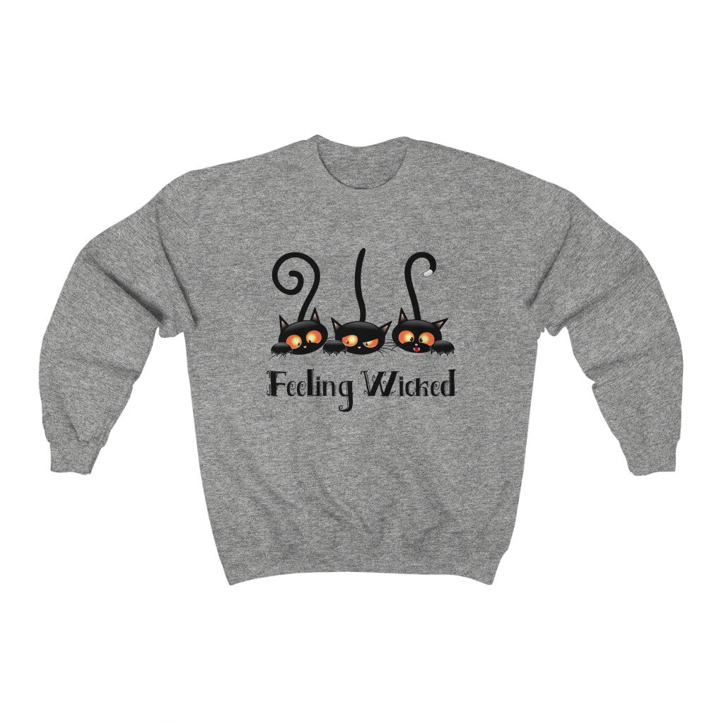 Feeling Wicked Black Cat Halloween Shirt | Funny Cat Lover T-shirt || Unisex Crewneck Sweatshirt