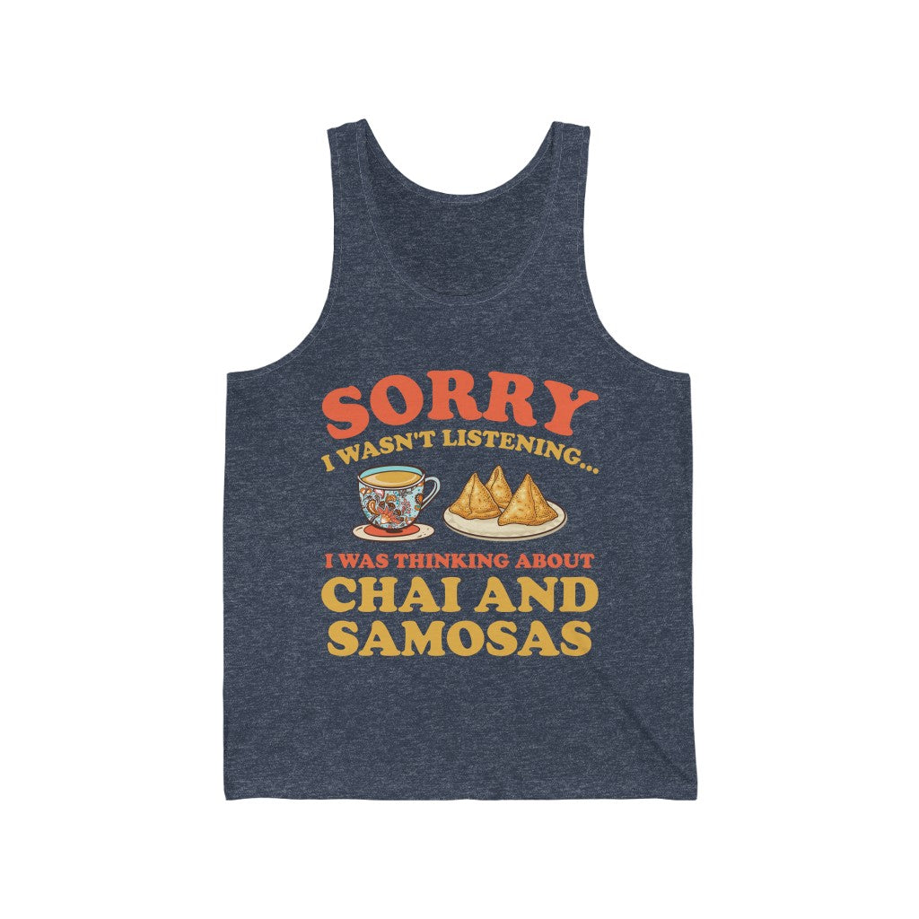 Chai & Samosas Funny Indian Food Shirt | Chai Tea Lover Gift | Unisex Jersey Tank Top