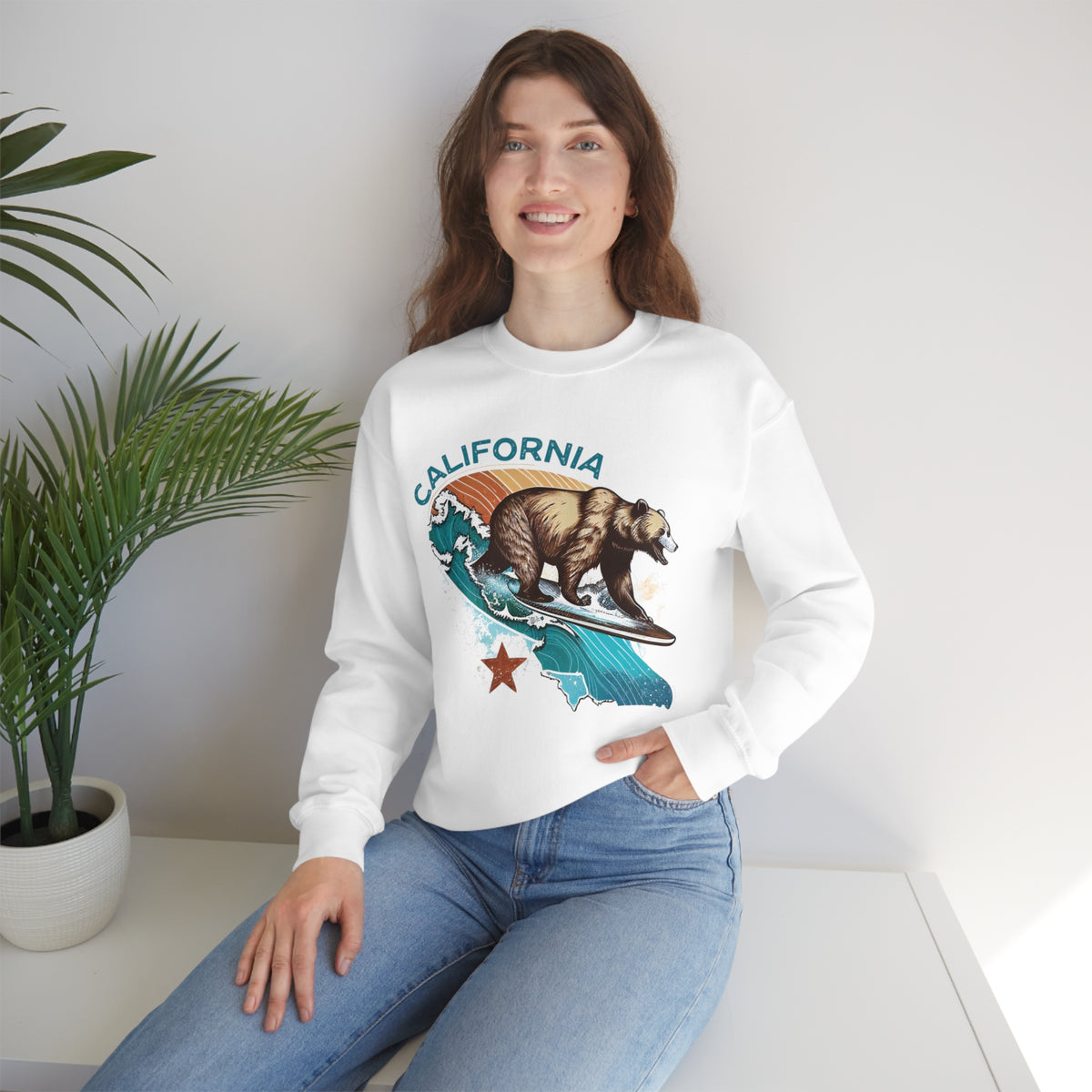 California Bear Surf Shirt | California Beach Bum Shirt | Retro Shirt | California Gifts | Unisex Crewneck Sweatshirt