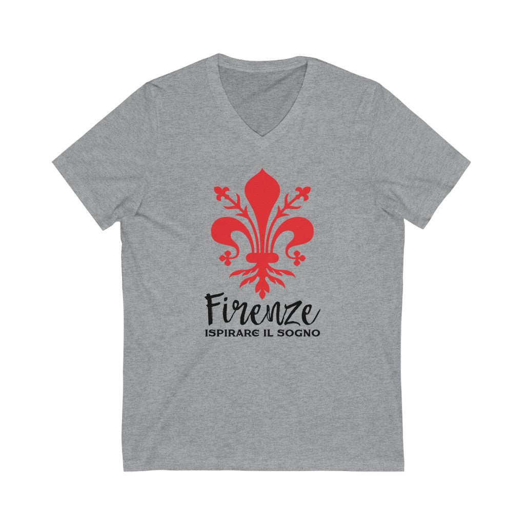 Florence Italy Fleur de Lis Shirt | Firenze Italia Italian Gift | Unisex Jersey V-neck T-shirt
