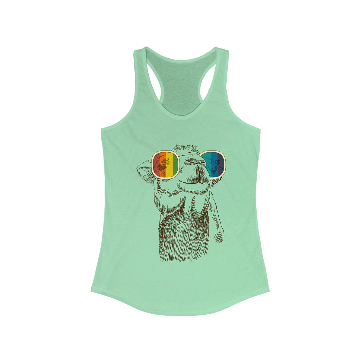Camel Retro Rainbow Funny Aesthetic Shirt | Joe Cool Gifts | Women's Slim-fit Racerback Tank Top