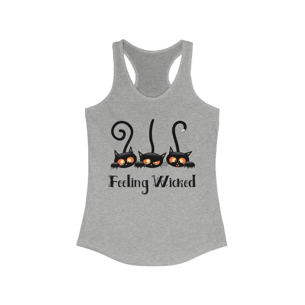 Feeling Wicked Black Cat Halloween Shirt | Funny Cat Lover T-shirt | Women's Slim-fit Racerback Tank Top