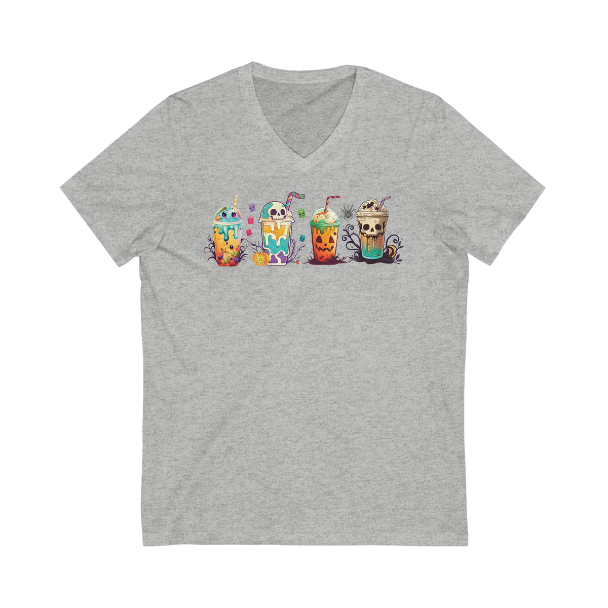Fall Boba Tea Shirt | Halloween Bubble Tea Shirt | Spooky Halloween Shirt | Bubble Tea Gift For Her | Unisex Jersey V-neck T-shirt