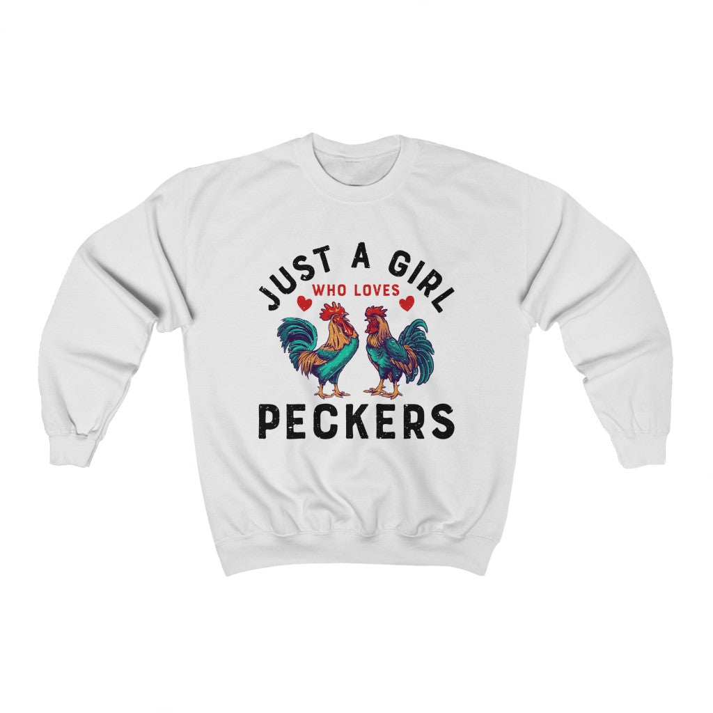 Girl Who Loves Peckers Chicken Farm T-shirt | Funny Chicken Lover Gift | Unisex Crewneck Sweatshirt