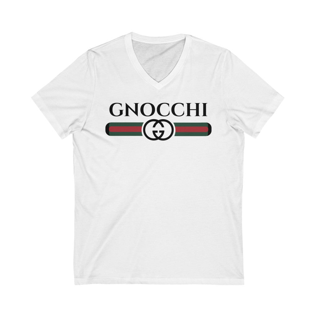 Gnocchi Pasta Funny Italian Shirt | Italy World Travel Gift | Unisex Jersey V-neck T-shirt