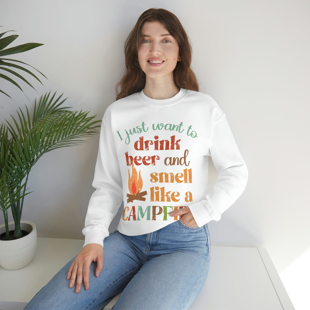 Smell Like a Campfire Beer Shirt | Camping Shirt | Camping Gifts | Unisex Crewneck Sweatshirt