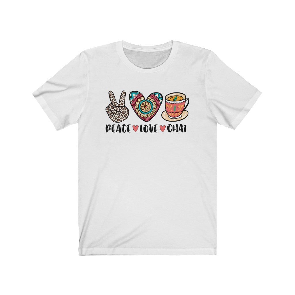 Peace Love Chai Tea Leopard Print Tea Shirt | Tea Lover Gift Indian Shirt | Unisex Jersey T-shirt