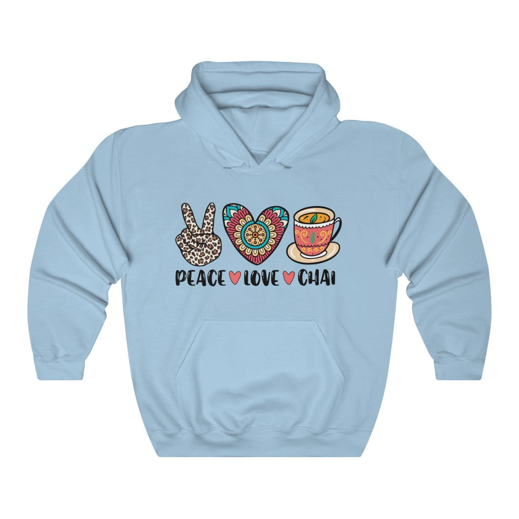 Peace Love Chai Tea Leopard Print Tea Shirt | Tea Lover Gift Indian Shirt | Unisex Hooded Sweatshirt