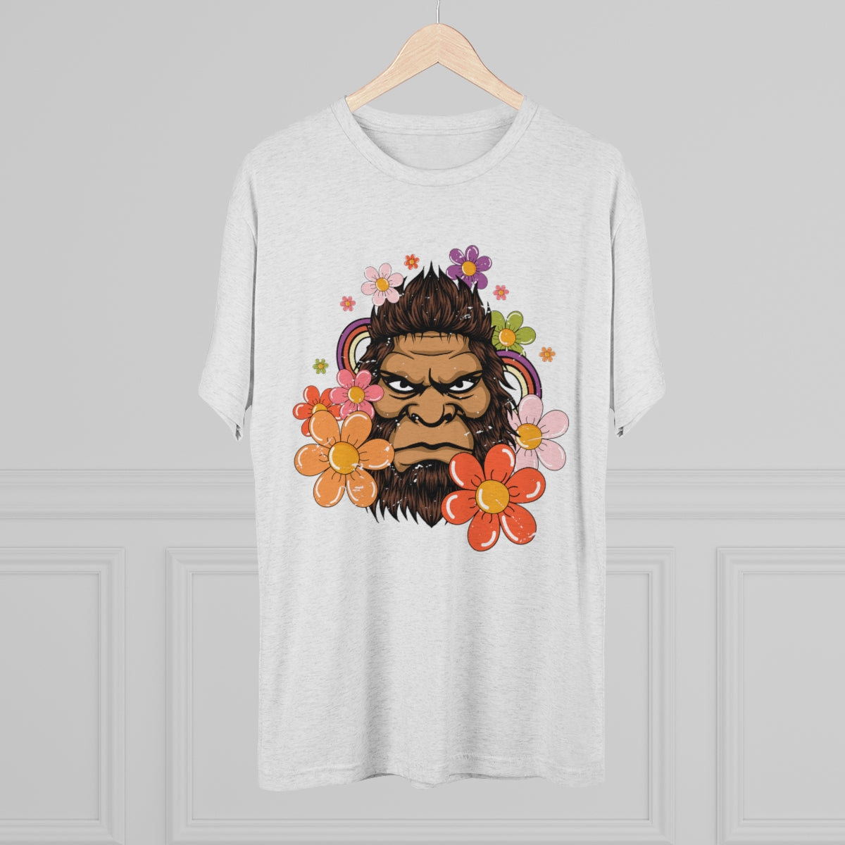 Retro 70s Floral Bigfoot Shirt | Funny Flower Power Shirt | Men's  Tri-blend T-shirt