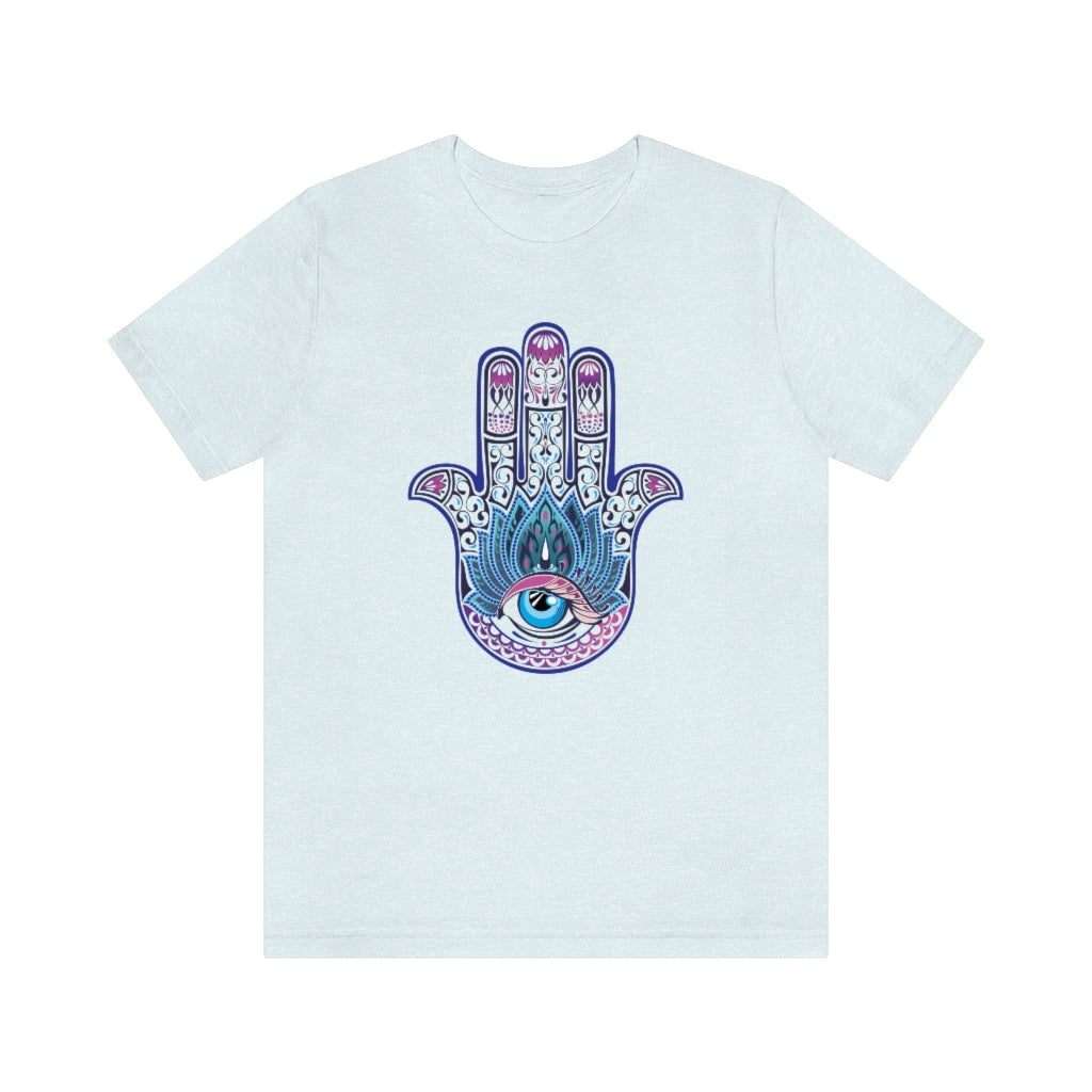 Hand of Fatima Evil Eye Muslim Hamsa Shirt | Protection Amulet Gift | Unisex Jersey T-shirt