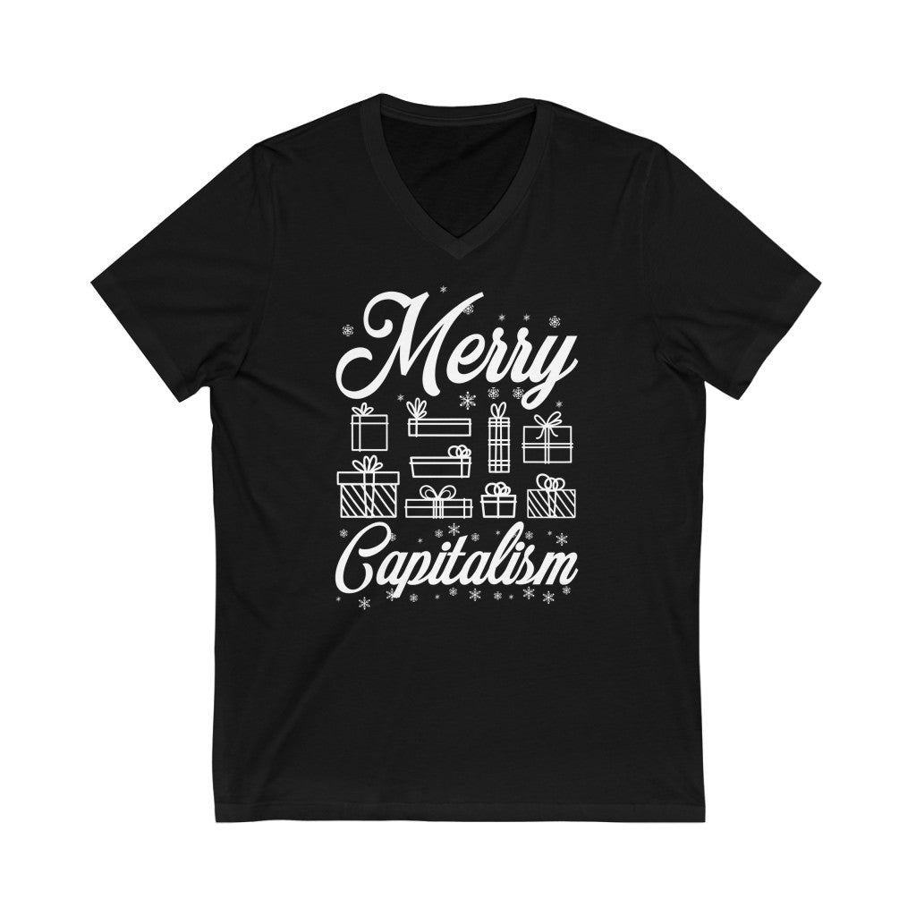 Merry Capitalism Funny Christmas Shirt | Anti Christmas Gift | Unisex Jersey V-neck T-shirt