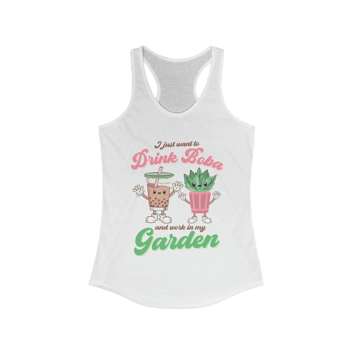 Bubble Tea Shirt | Boba Tea Retro Shirt | Plant Mom Shirt | Garden Gift | Women's Slim-fit Racerback Tank Top