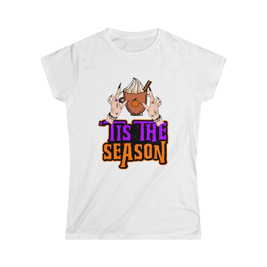 Tis the Season Pumpkin Spice Witch Shirt | Halloween Shirt | Coffee Shirt | Women's Slim-fit Soft Style T-shirt