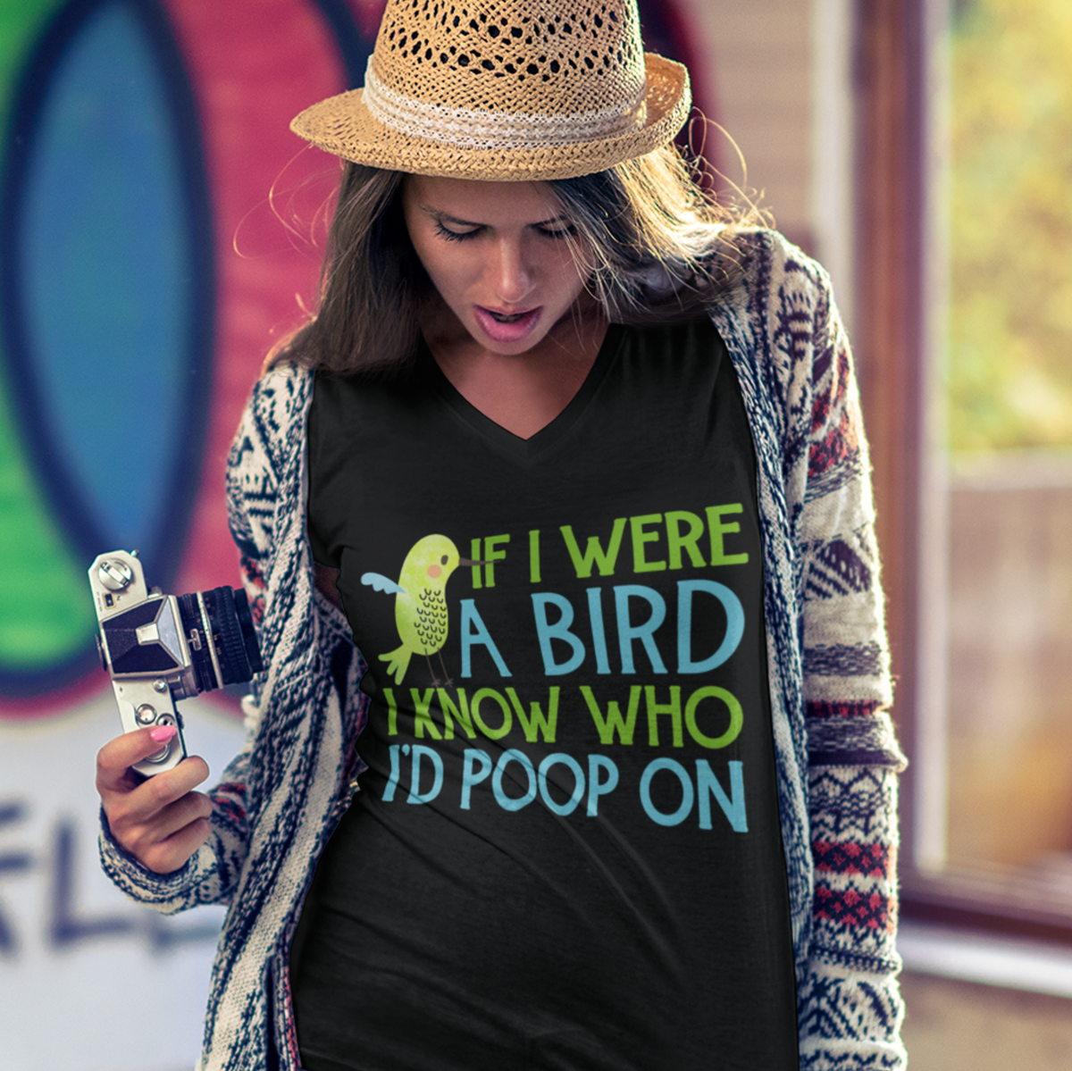 Bird Poop Funny Sarcastic Bird Lover Shirt | Cute Bird Gift | Unisex Jersey V-neck T-shirt