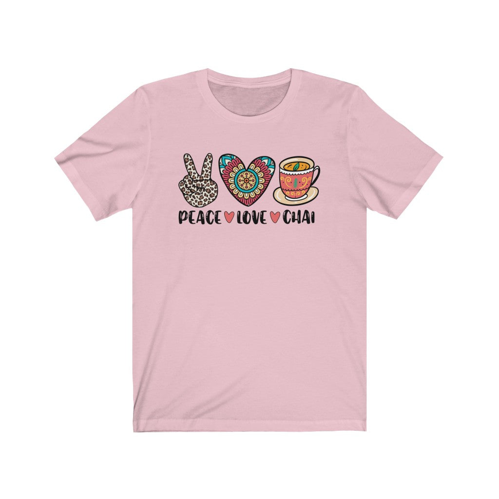 Peace Love Chai Tea Leopard Print Tea Shirt | Tea Lover Gift Indian Shirt | Unisex Jersey T-shirt