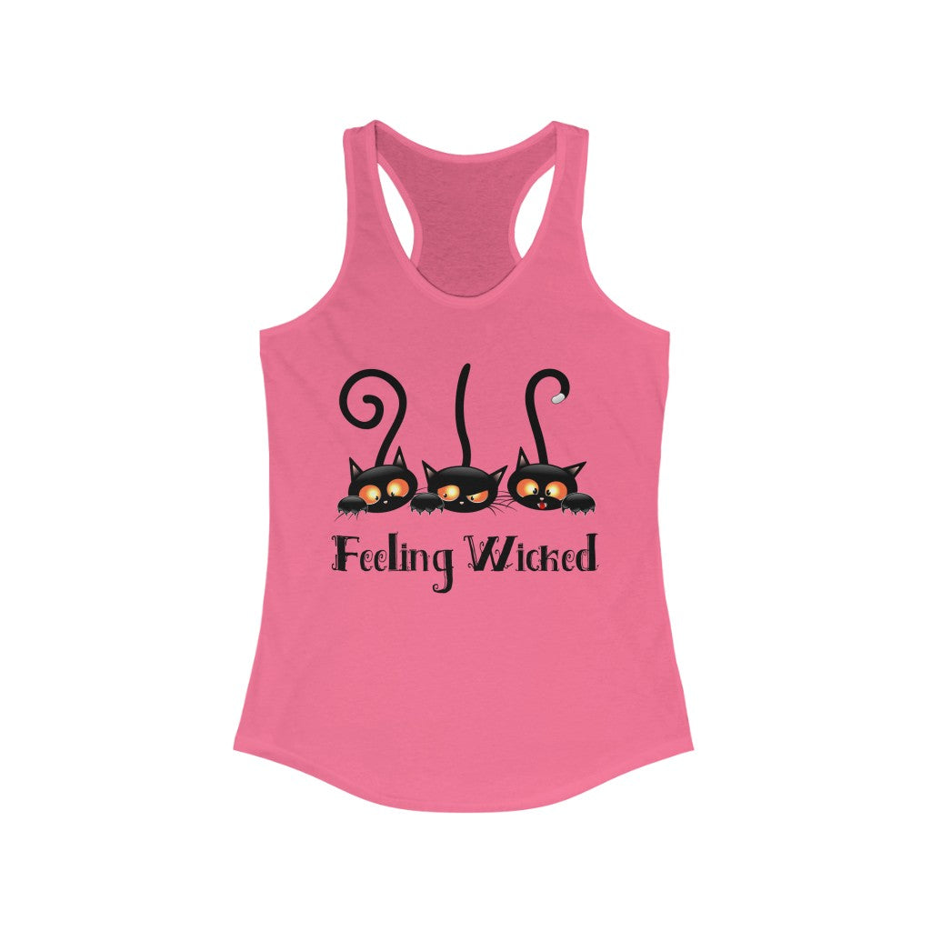 Feeling Wicked Black Cat Halloween Shirt | Funny Cat Lover T-shirt | Women's Slim-fit Racerback Tank Top