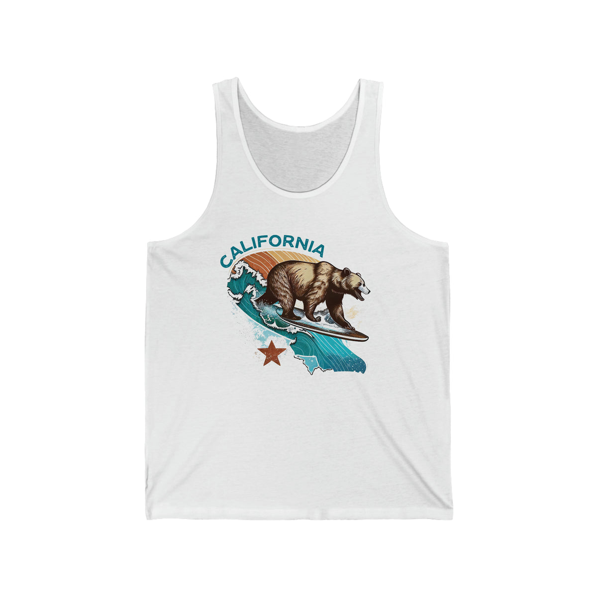 California Bear Surf Shirt | California Beach Bum Shirt | Retro Shirt | California Gifts | Unisex Jersey Tank Top