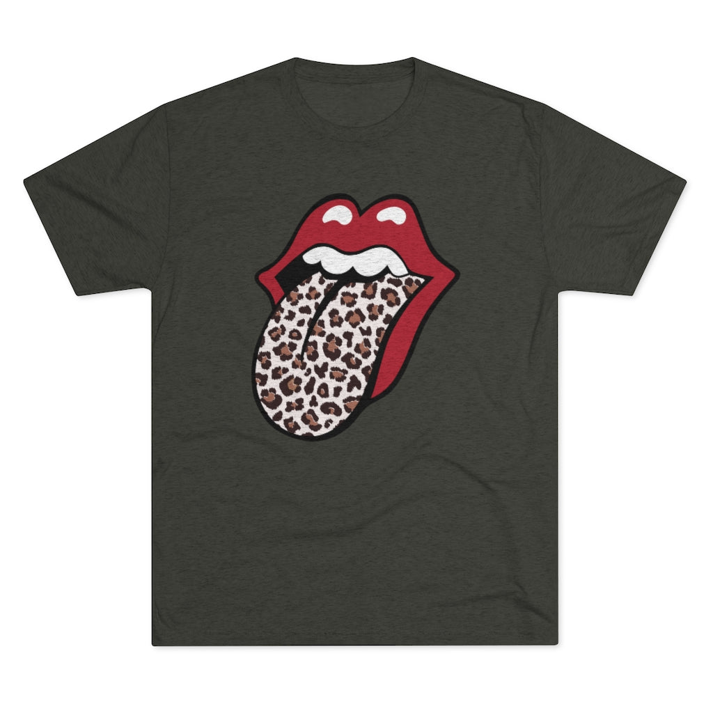 Leopard Print Tongue Red Lips T-shirt l Vintage Rock 'n Roll Gift | Men's  Tri-blend T-shirt