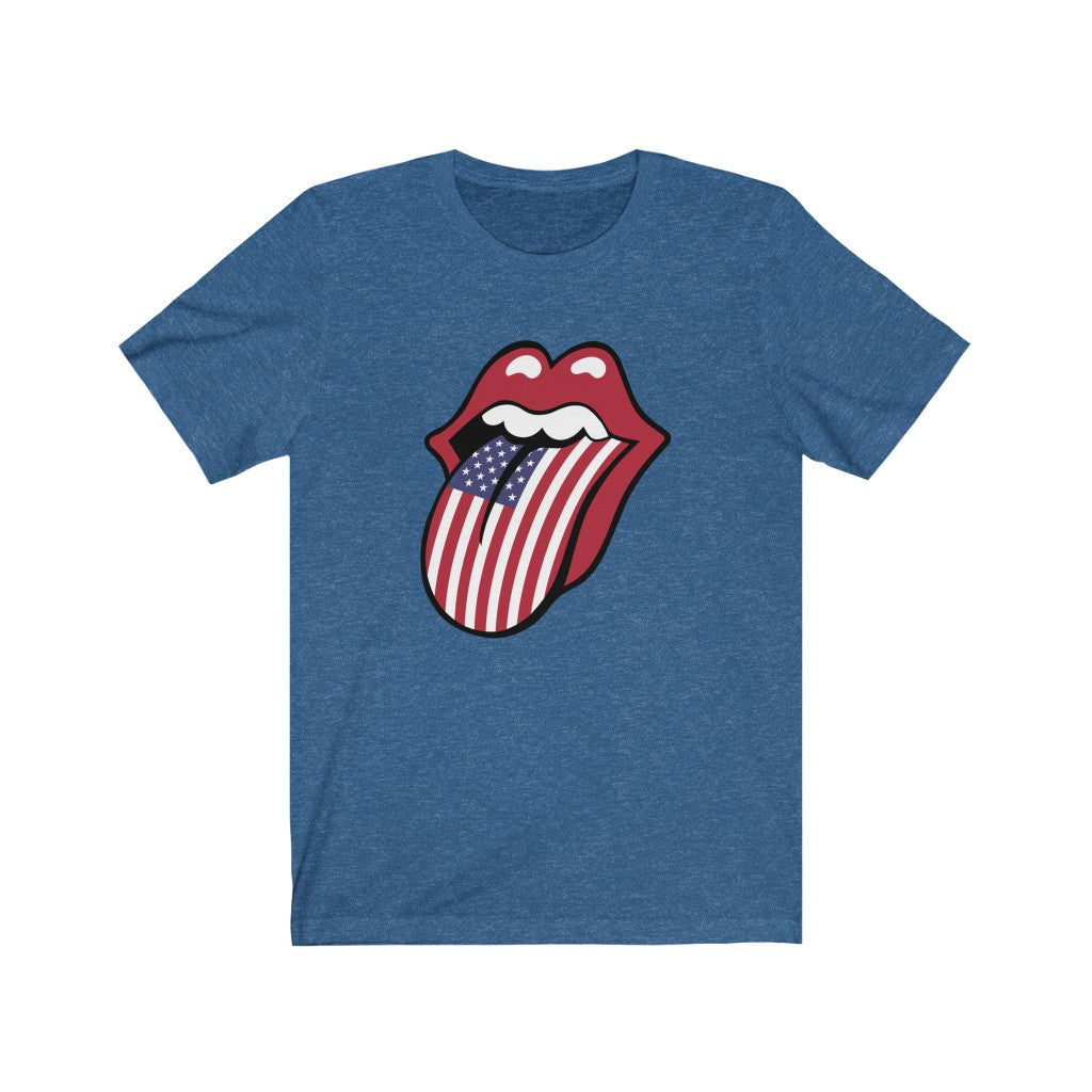 American Flag Red Lip Rock 'n Roll T-shirt | Vintage Patriotic T-shirt | Unisex Jersey T-shirt