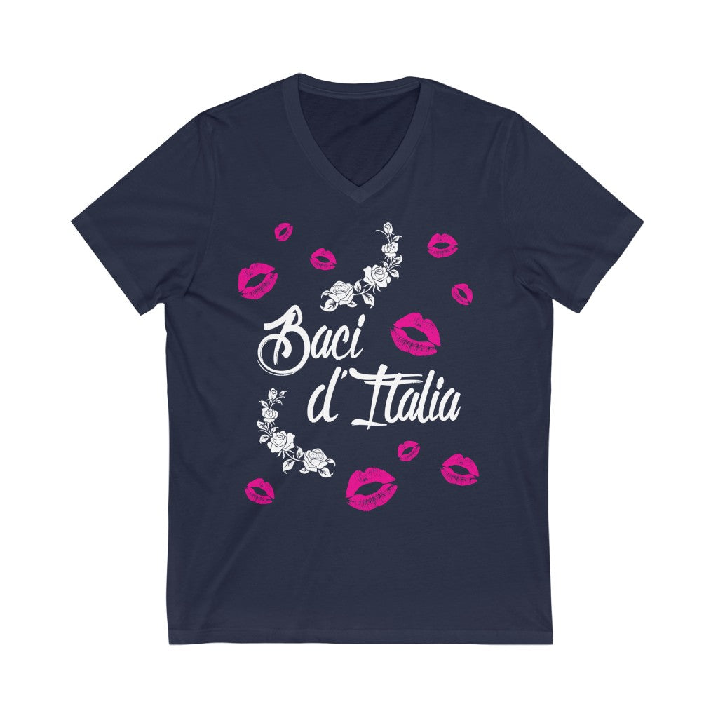 Kisses of Italy Travel Lover T-shirt | Italian Gift | Unisex Jersey Short Sleeve V-Neck Tee