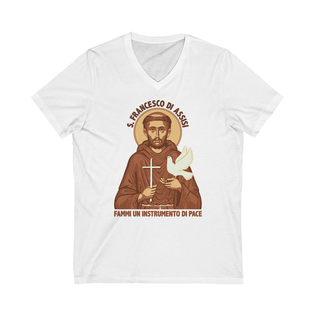 St Francis of Assisi Prayer T-shirt | Saint Francis Catholic Gift | Bella Canvas Unisex Jersey V-neck T-shirt