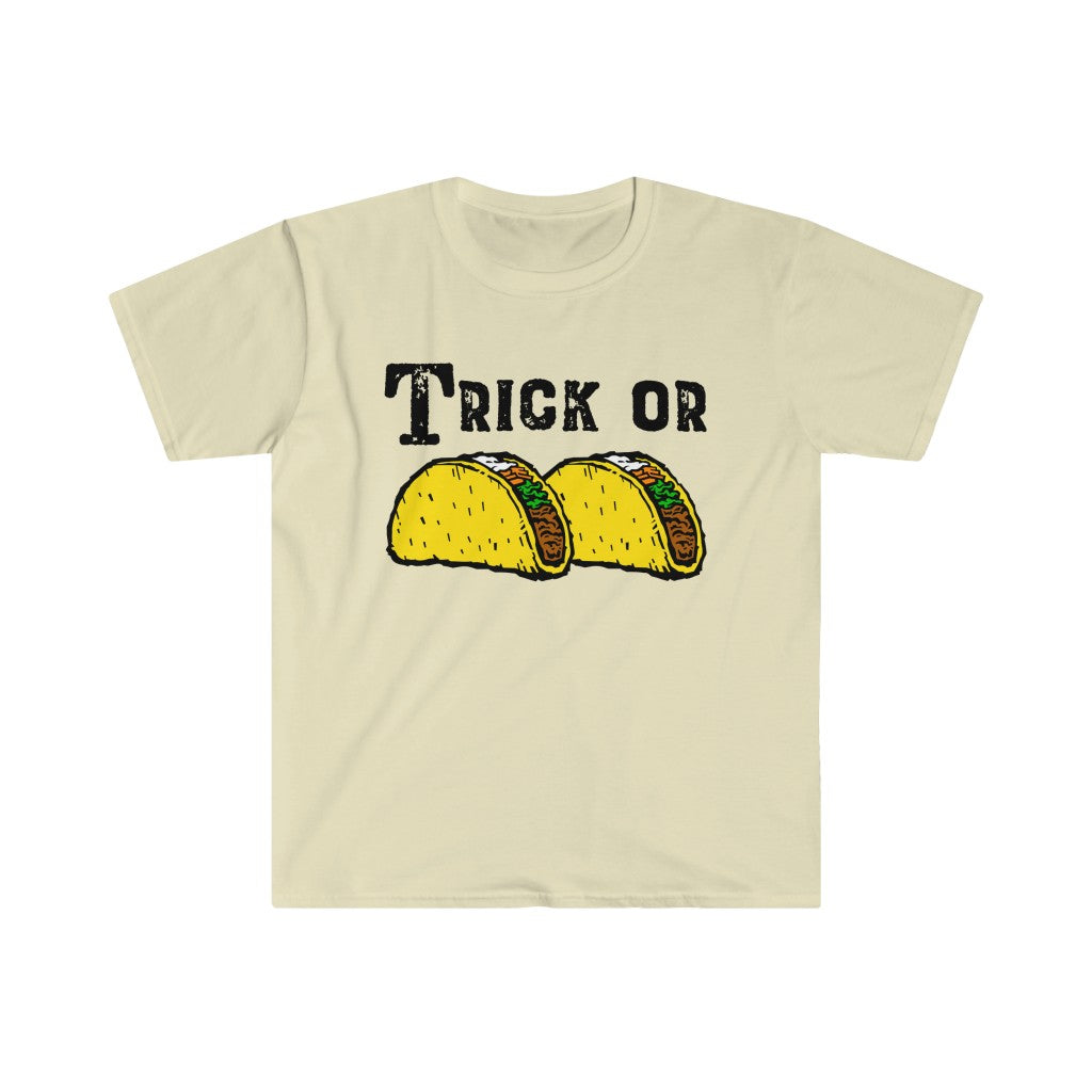 Trick or Tacos Funny Halloween Taco Shirt | Taco Lover Gift | Unisex Soft Style T-Shirt