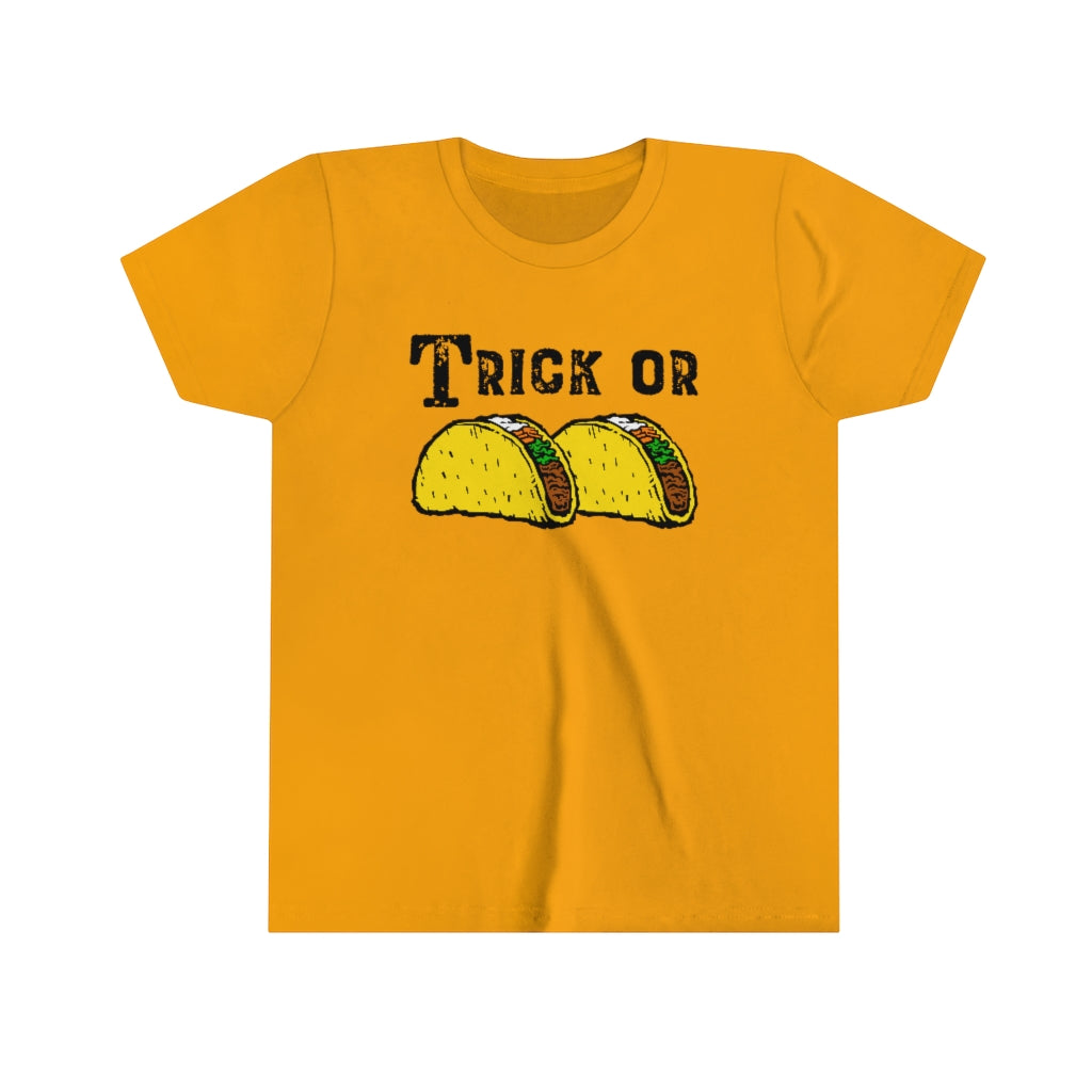 Trick or Tacos Funny Halloween Taco Shirt | Taco Lover Gift | Youth Jersey T-shirt