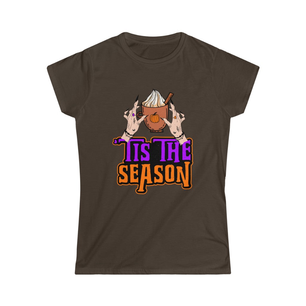 Tis the Season Pumpkin Spice Witch Shirt | Halloween Shirt | Coffee Shirt | Women's Slim-fit Soft Style T-shirt