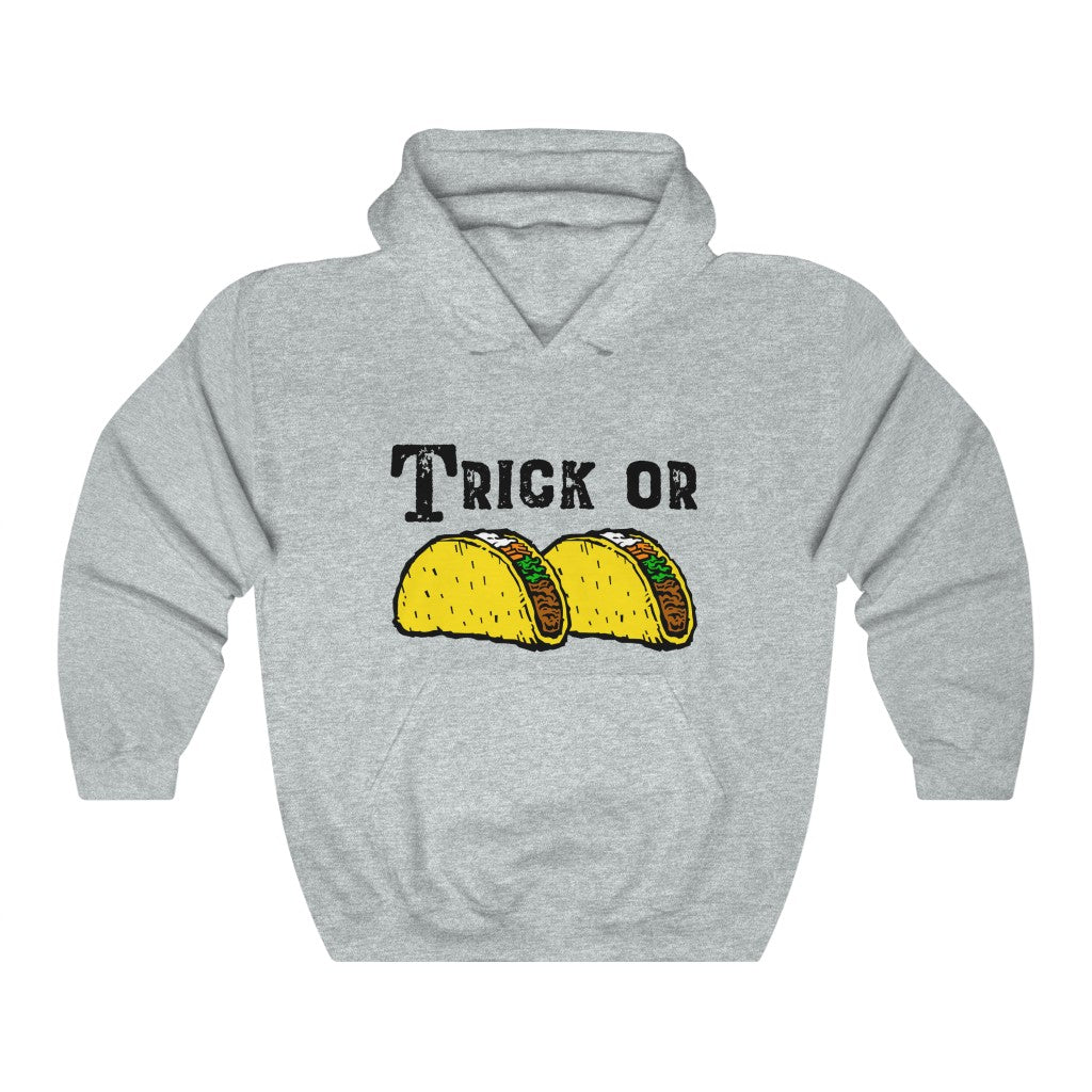Trick or Tacos Funny Halloween Taco Shirt | Taco Lover Gift | Unisex Hooded Sweatshirt