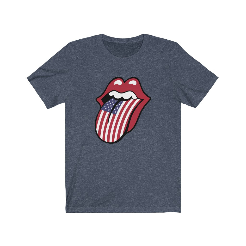 American Flag Red Lip Rock 'n Roll T-shirt | Vintage Patriotic T-shirt | Unisex Jersey T-shirt