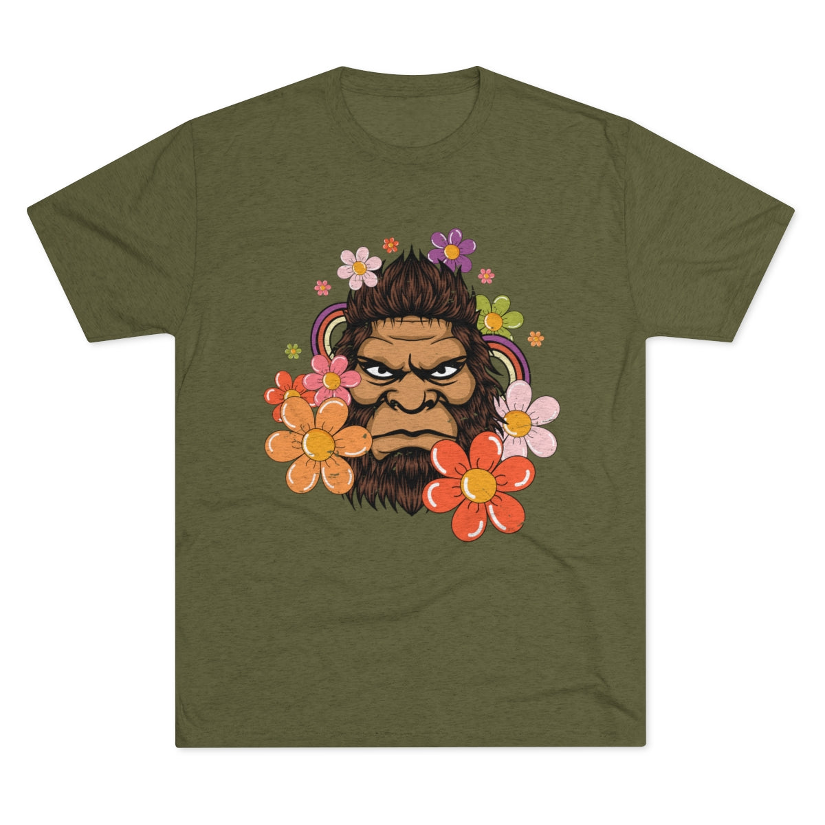Retro 70s Floral Bigfoot Shirt | Funny Flower Power Shirt | Men's  Tri-blend T-shirt