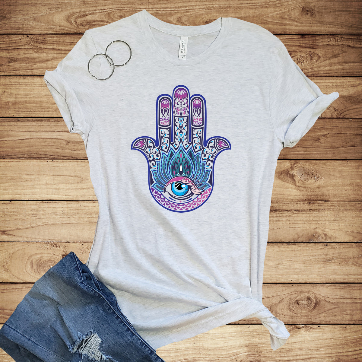 Hand of Fatima Evil Eye Muslim Hamsa Shirt | Protection Amulet Gift | Unisex Jersey T-shirt