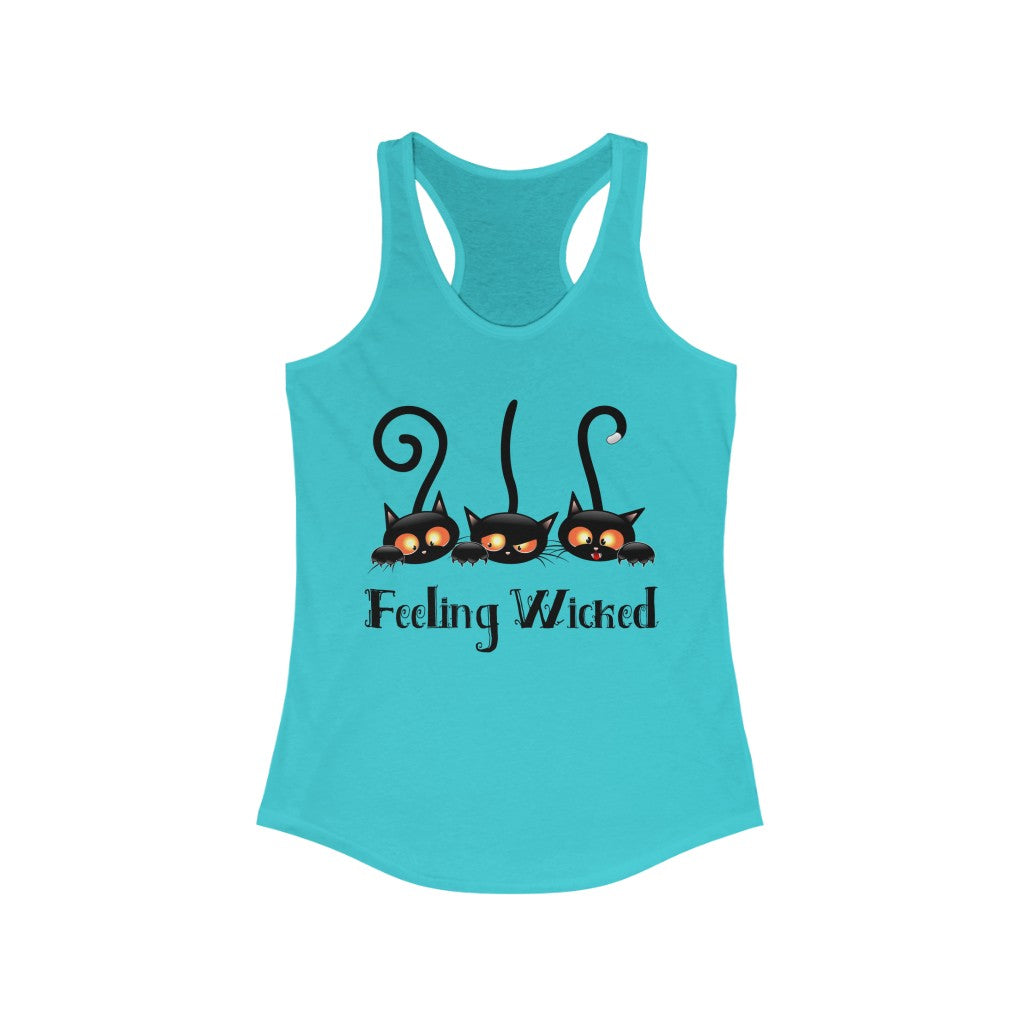 Feeling Wicked Black Cat Halloween Shirt | Funny Cat Lover T-shirt | Women's Slim-fit Racerback Tank Top