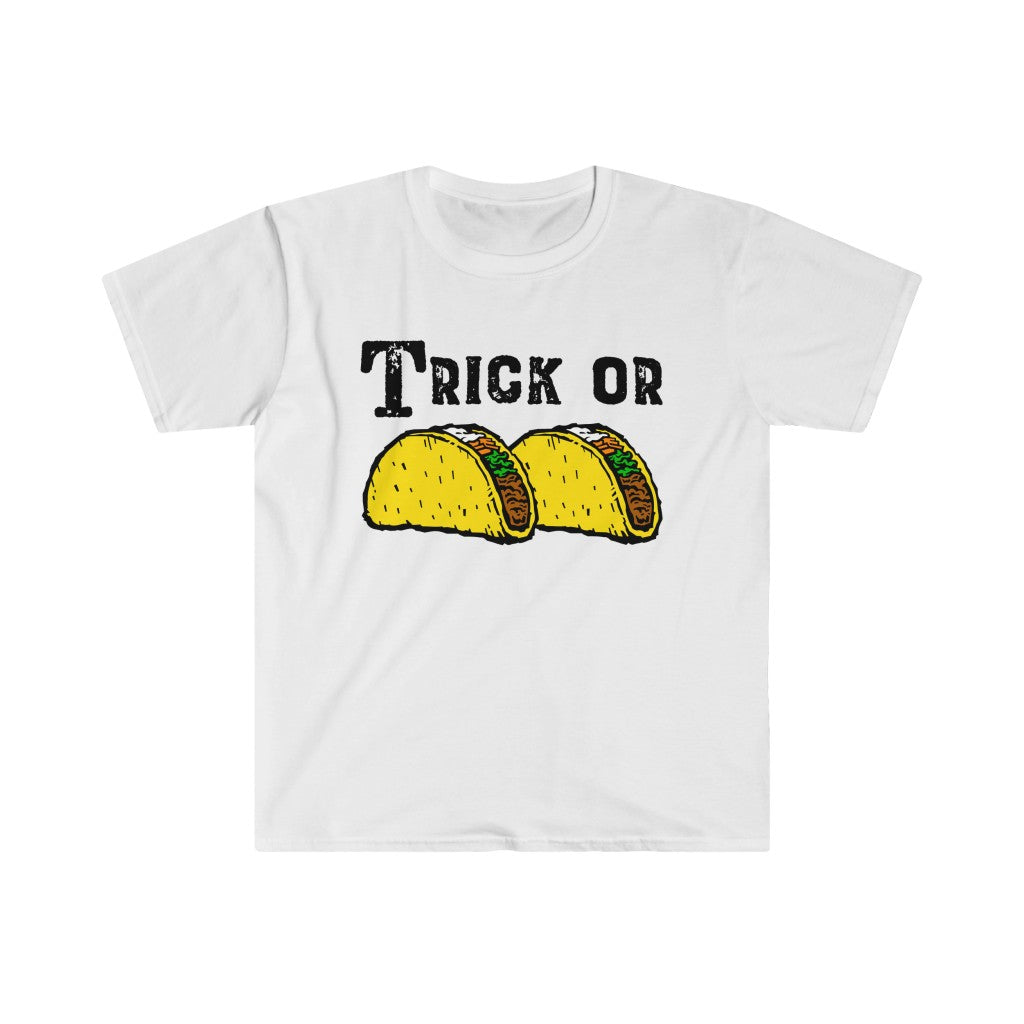 Trick or Tacos Funny Halloween Taco Shirt | Taco Lover Gift | Unisex Soft Style T-Shirt