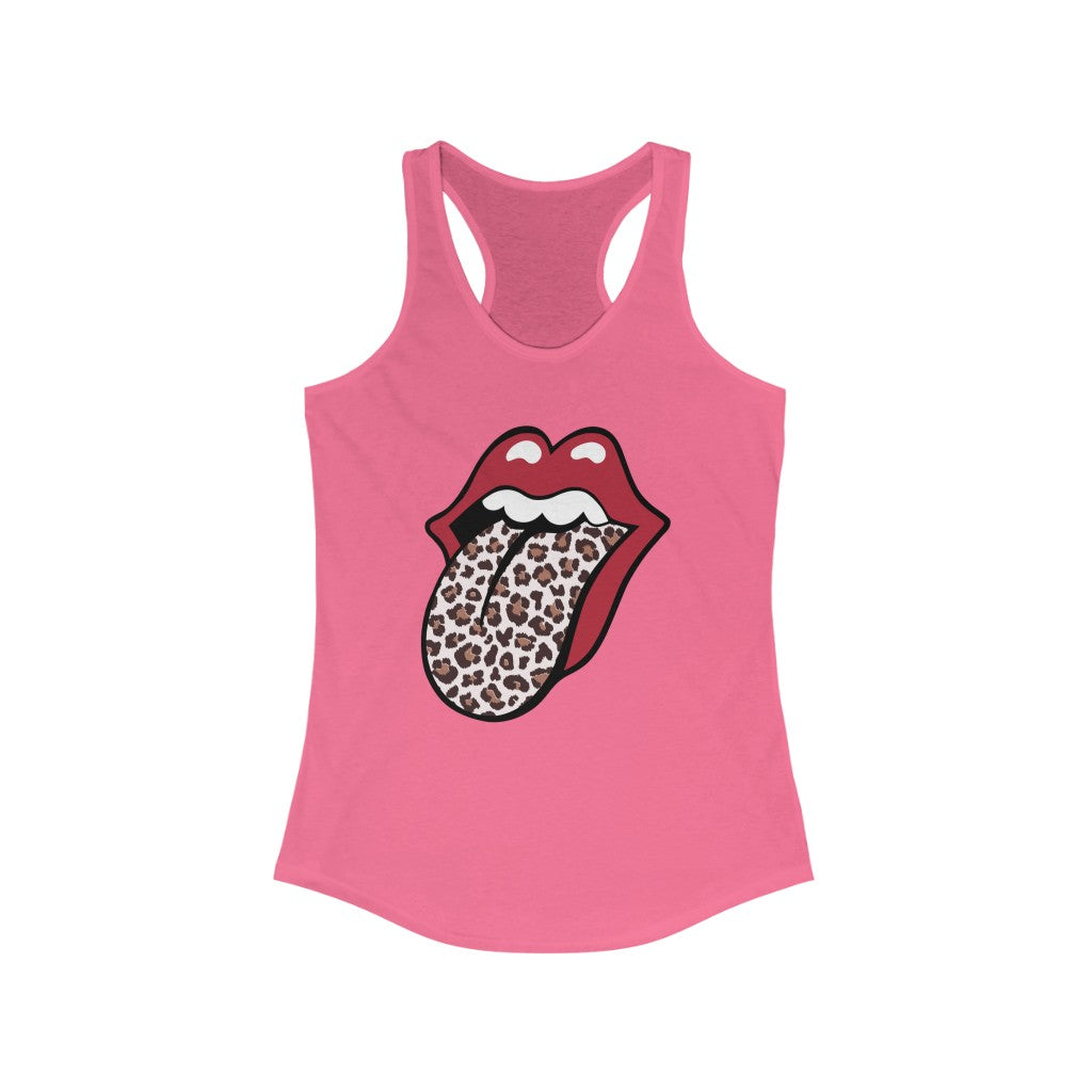 Leopard Print Tongue Red Lips T-shirt l Vintage Rock 'n Roll Gift | Women's Slim-fit Racerback Tank Top