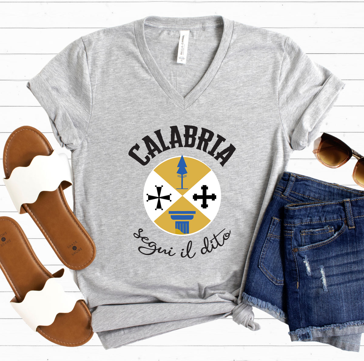 Calabria Italy Coat of Arms T-shirt | Italian Travel Lover Gift | Unisex Jersey V-neck T-shirt
