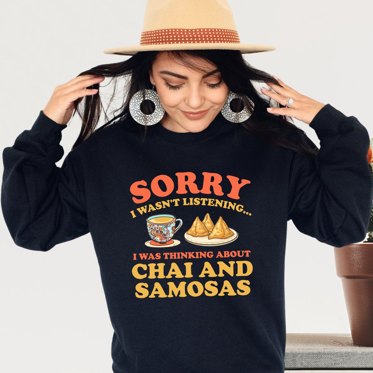 Chai & Samosas Funny Indian Food Shirt | Chai Tea Lover Gift | Unisex Crewneck Sweatshirt