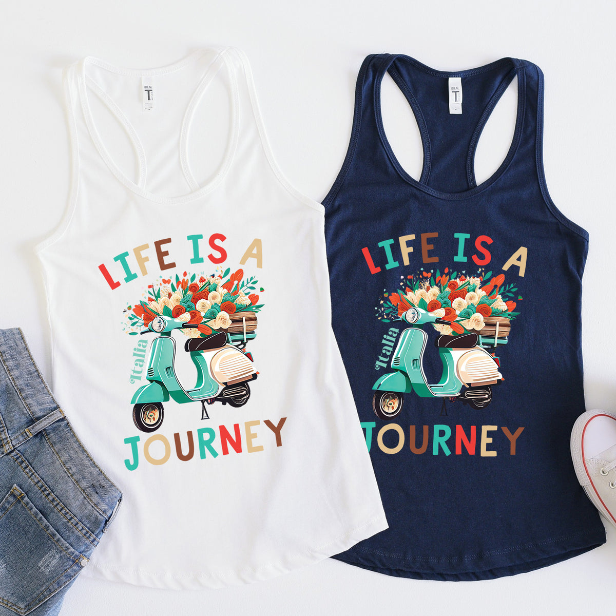 Life Is A Journey Italy Shirt | Italy Travel Gifts | Italy Vacation Shirt | Gift For Her | Women's Slim-fit Racerback Tank Top