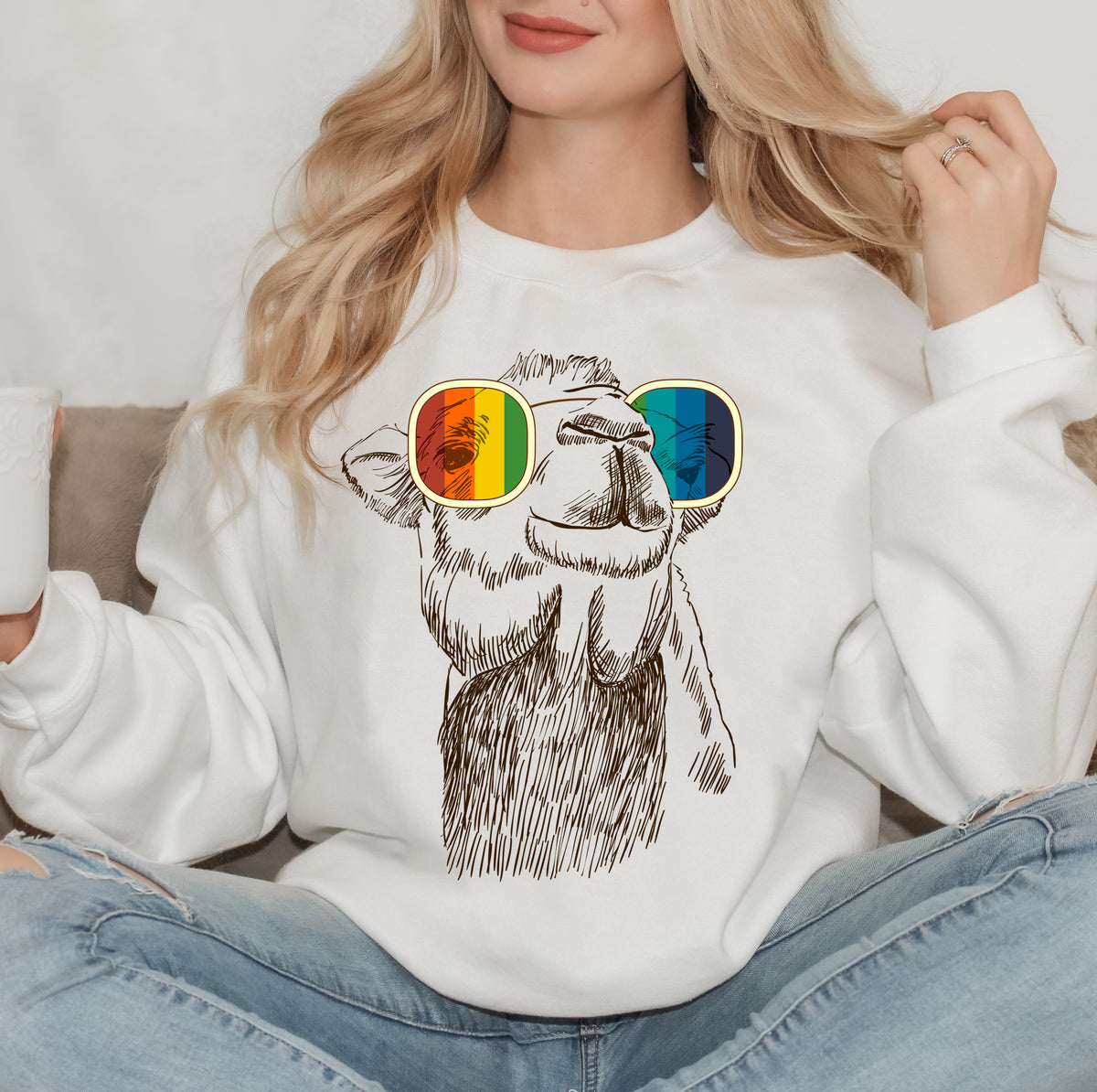Camel Retro Rainbow Funny Aesthetic Shirt | Joe Cool Gifts | Unisex Crewneck Sweatshirt