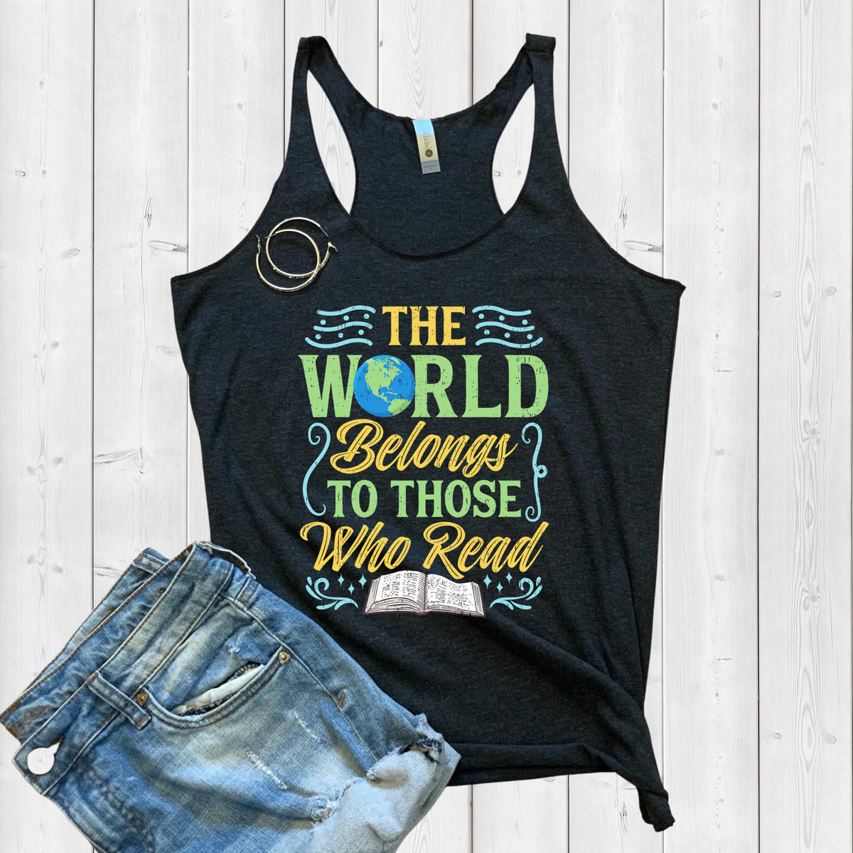 World Reading Book Lover Bookish Shirt | Bibliophile Gift | Women's Tri-blend Racerback Tank Top