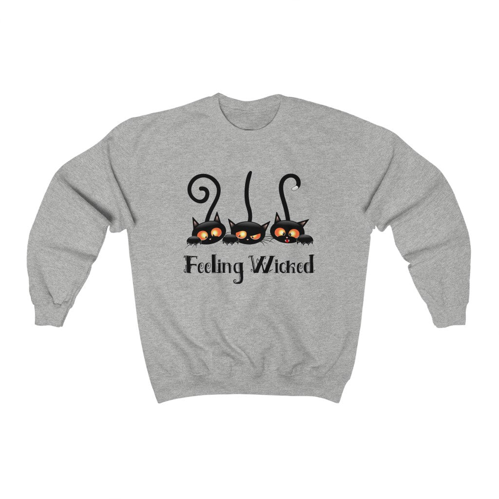 Feeling Wicked Black Cat Halloween Shirt | Funny Cat Lover T-shirt || Unisex Crewneck Sweatshirt