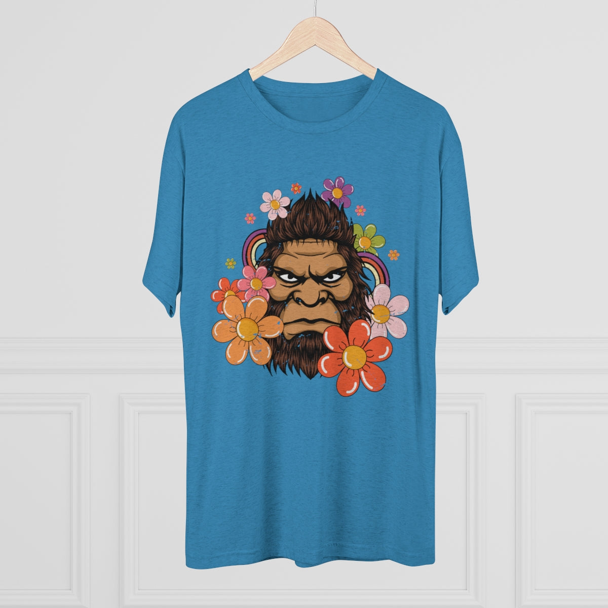 Retro 70s Floral Bigfoot Shirt | Funny Flower Power Shirt | Men's  Tri-blend T-shirt