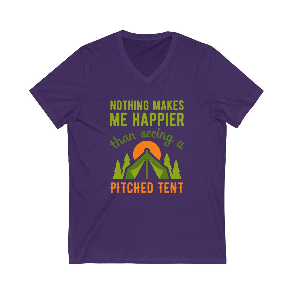 Pitched Tent Funny Camping Adventure Shirt | Happy Camper Gift | Unisex Jersey V-neck T-shirt