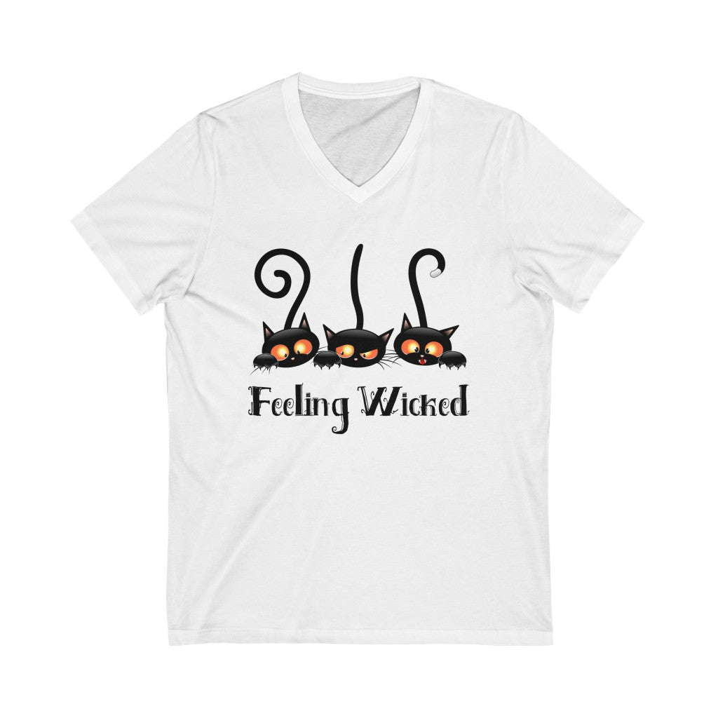 Feeling Wicked Black Cat Halloween Shirt | Funny Cat Lover T-shirt | Unisex Jersey V-neck T-shirt